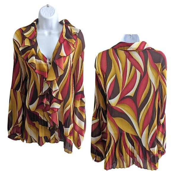 Ashley Stewart Tops - Groovy Vintage Y2K ASHLEY STEWART Boho Pleated Ruffle Blouse 70s Retro Size 14